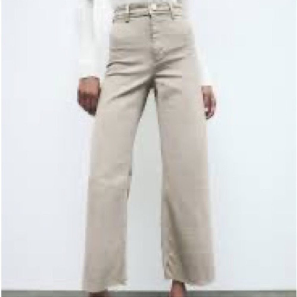 Zara cream the marine straight high rise wide leg jeans size 6